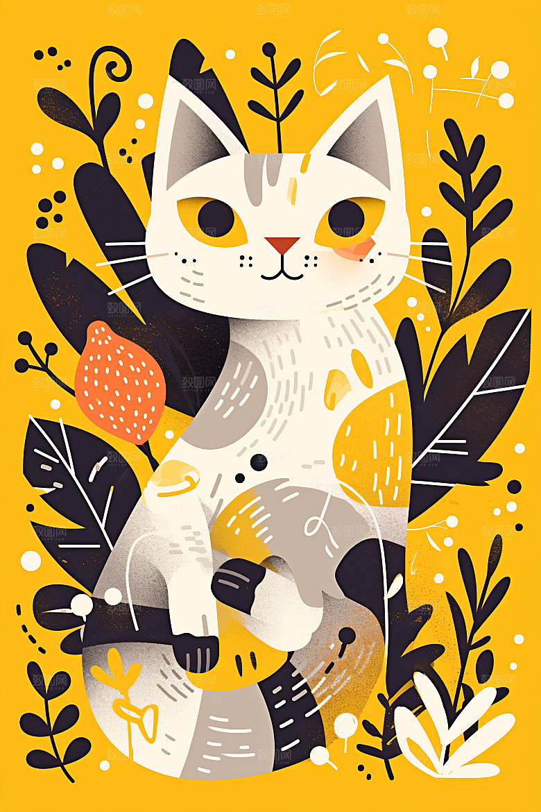 简约宠物绘本风猫咪狗狗插画