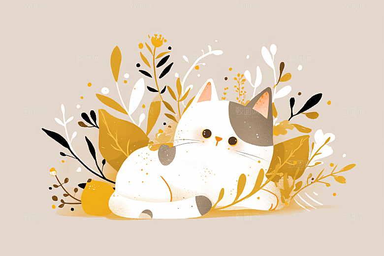 简约宠物自然猫咪狗狗插画