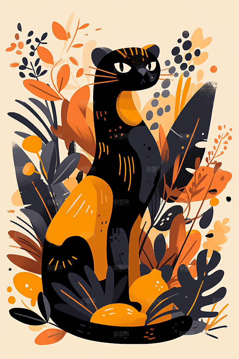 简约宠物自然猫咪狗狗插画