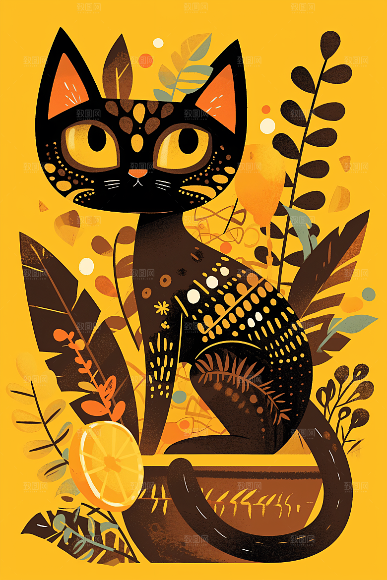 简约宠物猫咪狗狗卡通插画