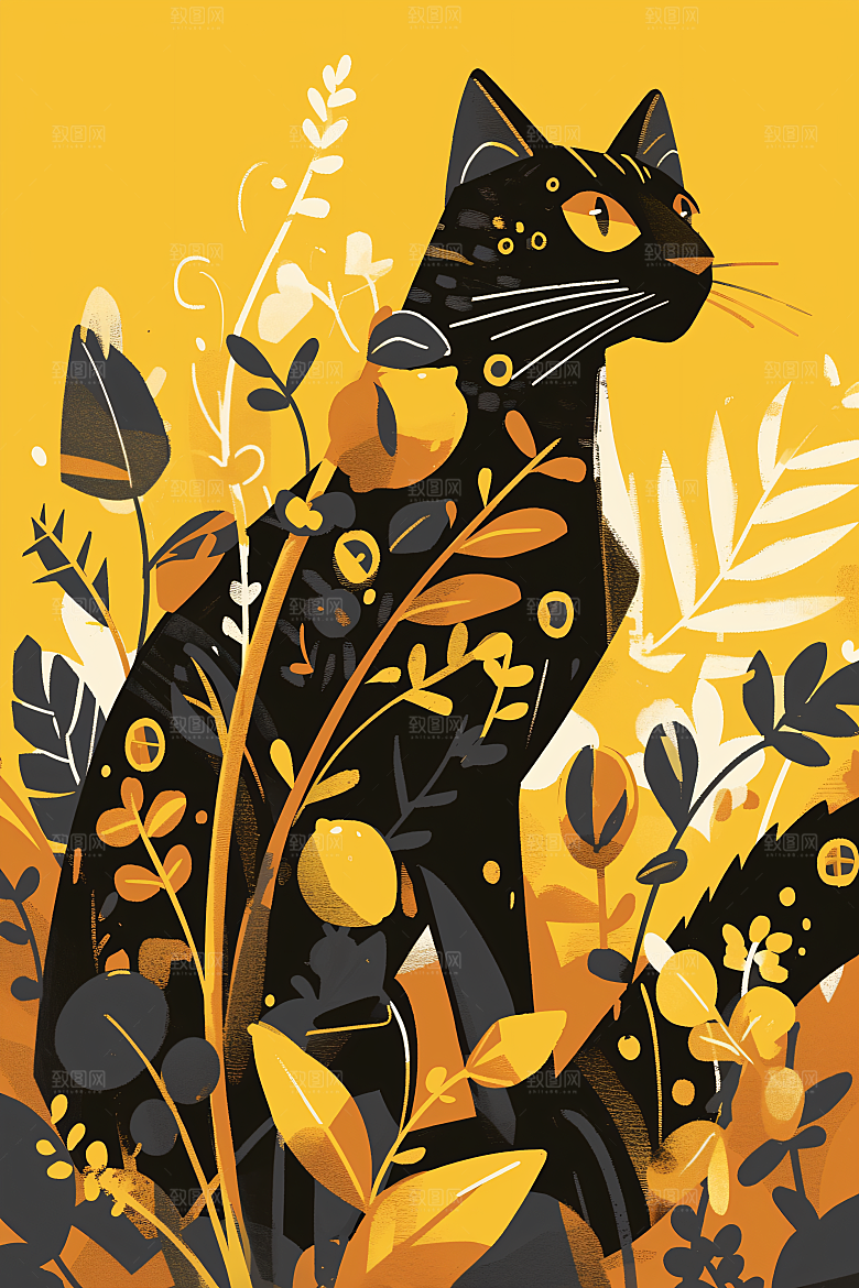 简约宠物彩色猫咪狗狗插画