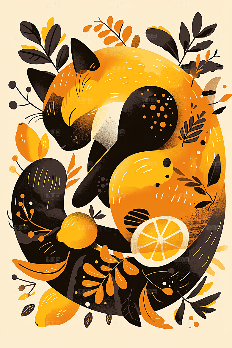 简约宠物艺术感唯美插画