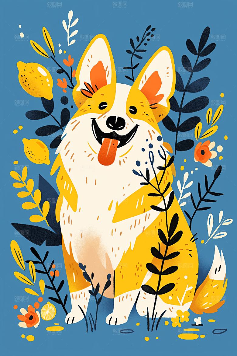 简约宠物猫咪狗狗自然插画