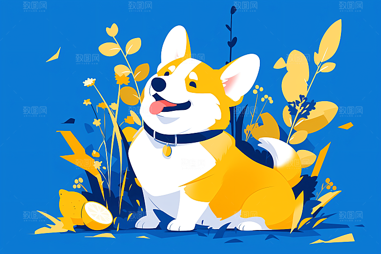 简约宠物猫咪狗狗手绘插画