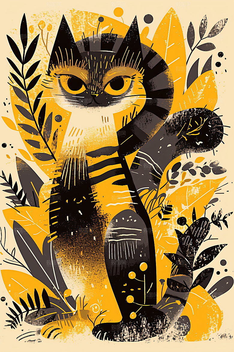 简约宠物可爱猫咪狗狗插画