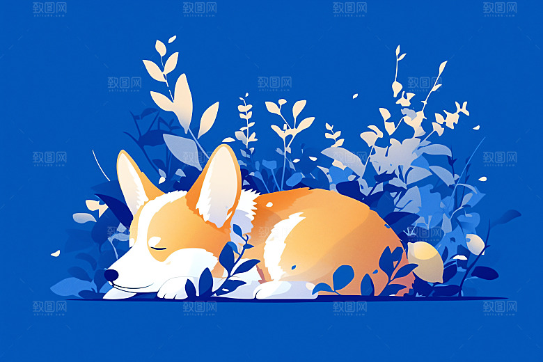 简约宠物卡通彩色插画