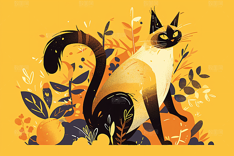 简约宠物彩色猫咪狗狗插画