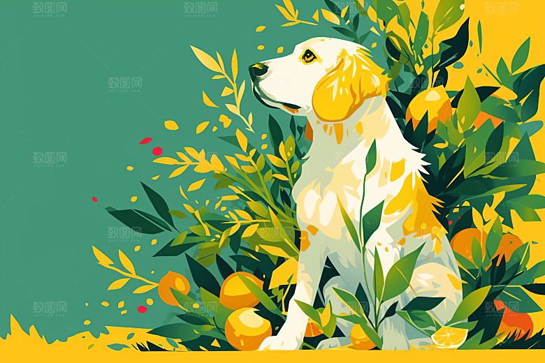 简约宠物猫咪狗狗彩色插画