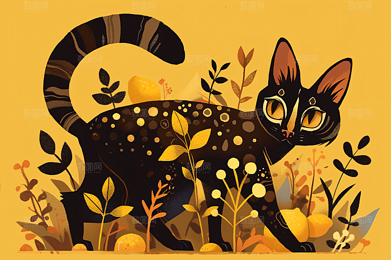 简约宠物猫咪狗狗艺术感插画