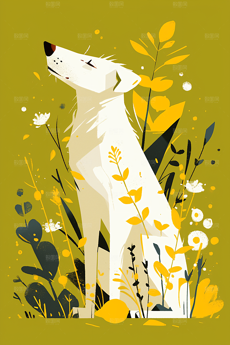 简约宠物猫咪狗狗手绘插画