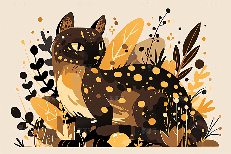 简约宠物猫咪狗狗艺术感插画