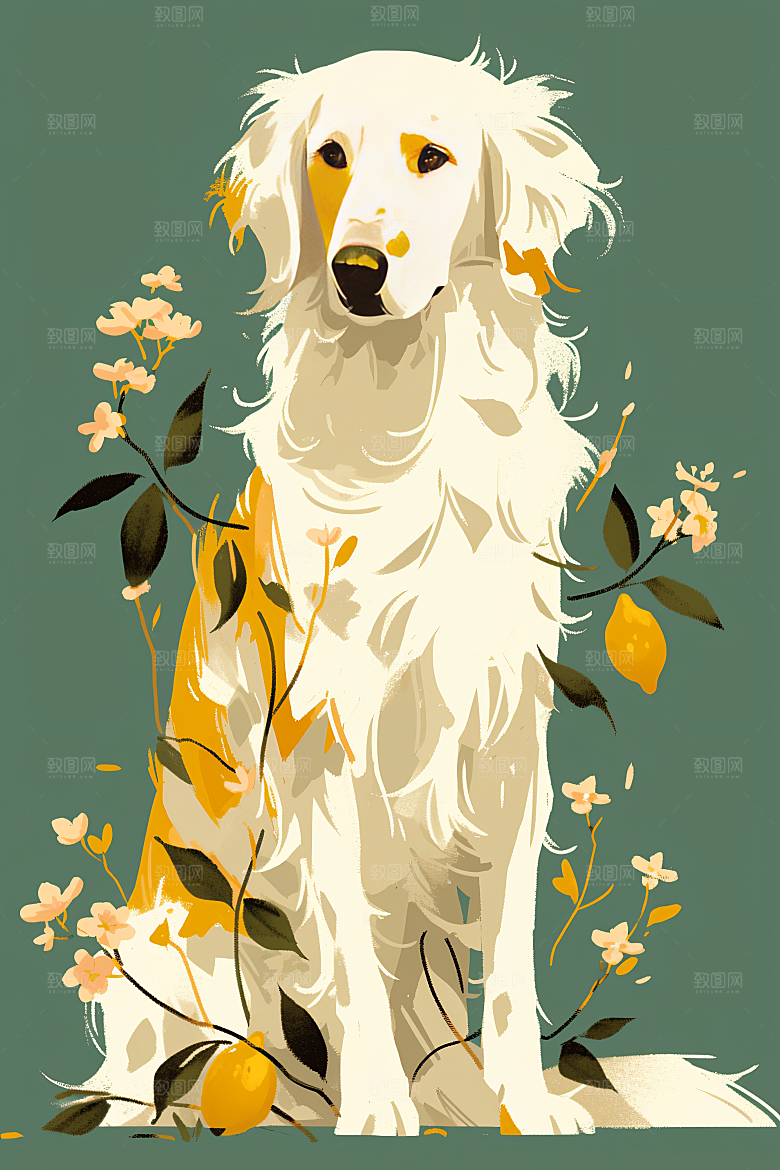 简约宠物猫咪狗狗彩色插画