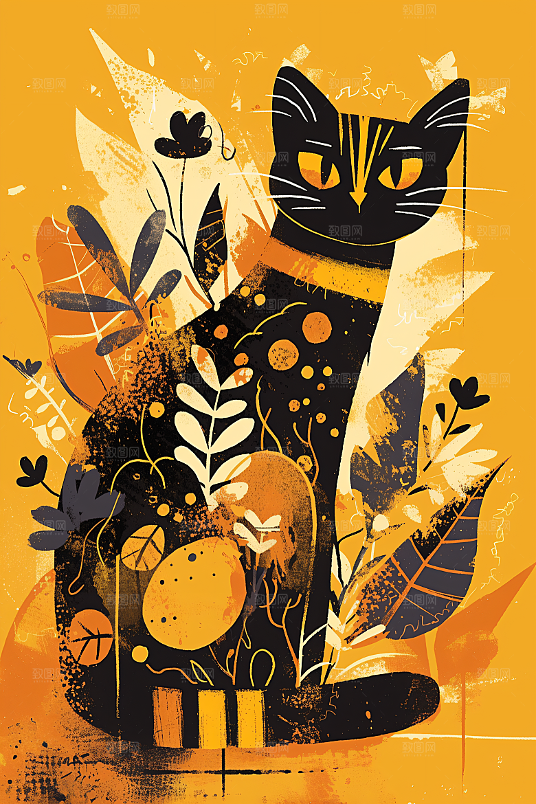 简约宠物猫咪狗狗手绘插画