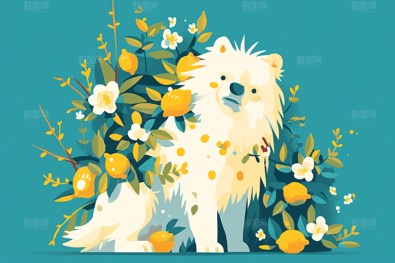 简约宠物萌宠彩色插画