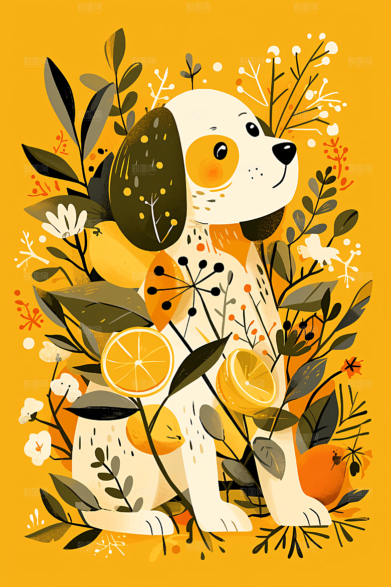 简约宠物猫咪狗狗艺术感插画