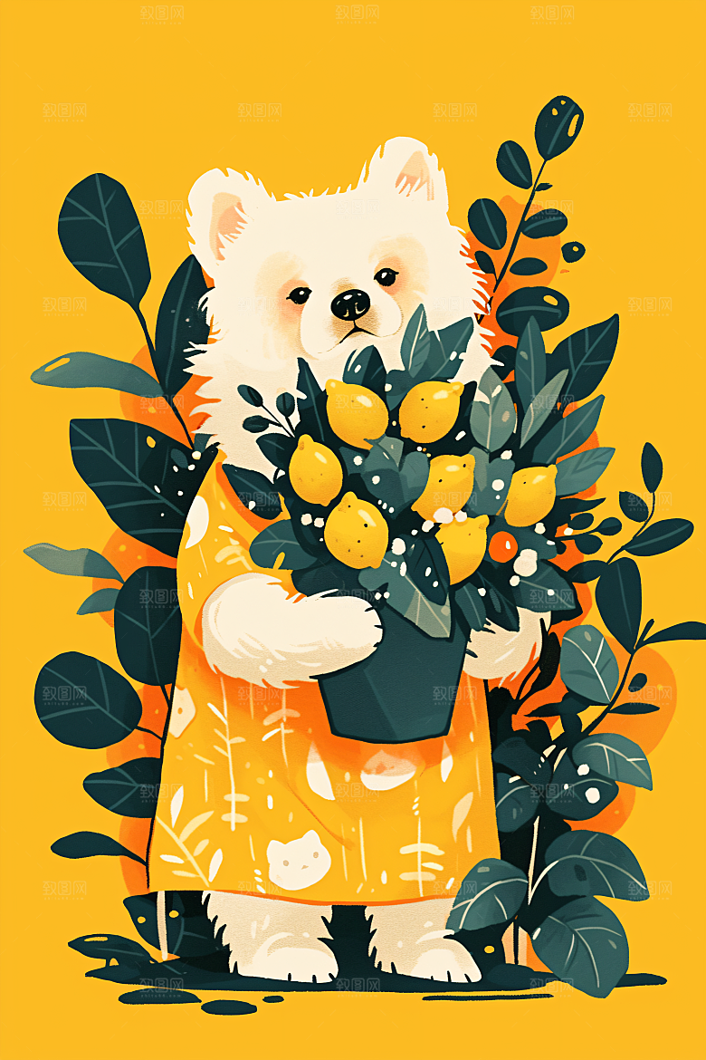 简约宠物猫咪狗狗手绘插画