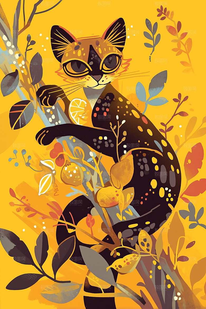 简约宠物唯美猫咪狗狗插画