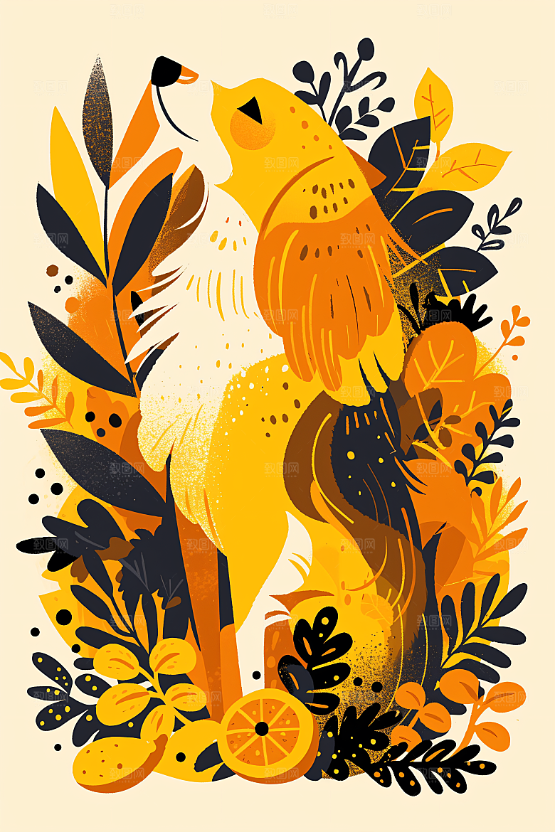 简约宠物猫咪狗狗唯美插画