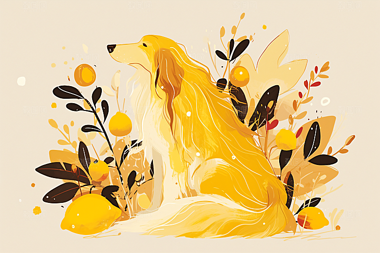 简约宠物萌宠彩色插画