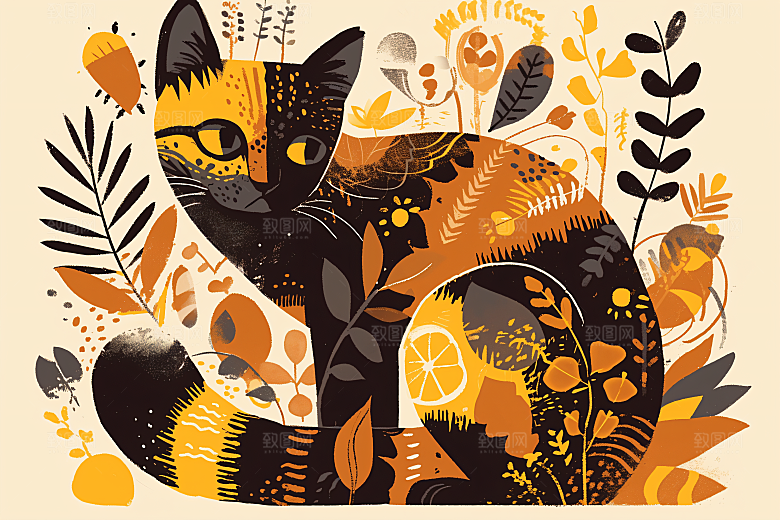 简约宠物手绘猫咪狗狗插画