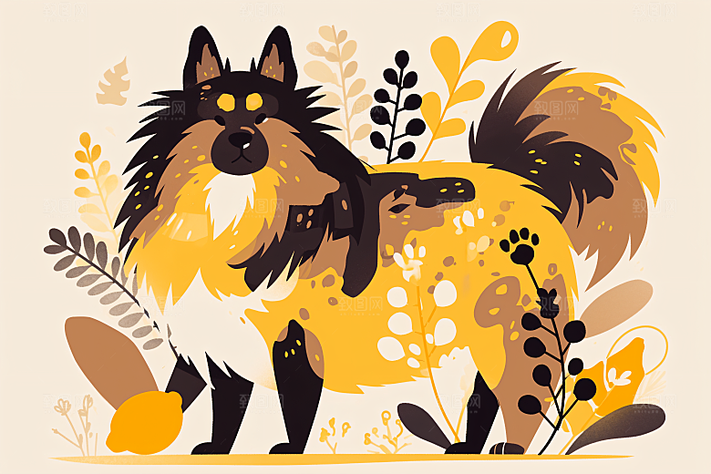 简约宠物艺术感猫咪狗狗插画