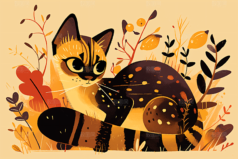 简约宠物清新猫咪狗狗插画