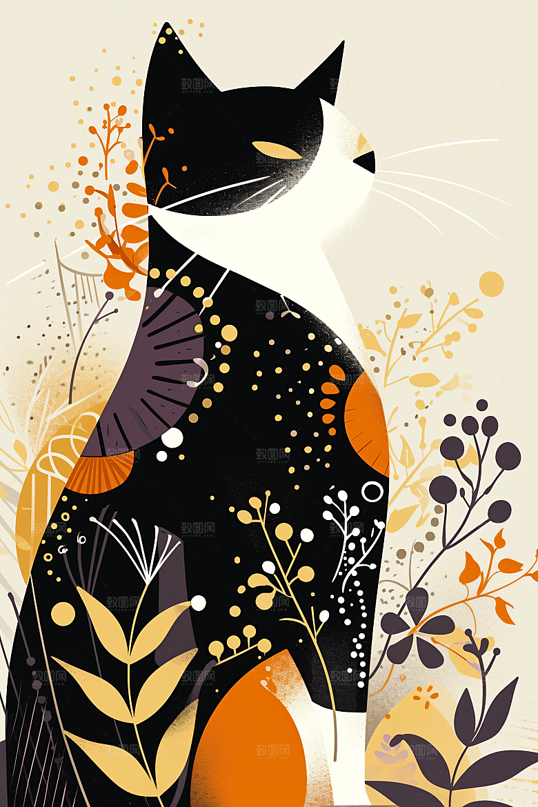 简约宠物艺术感猫咪狗狗插画
