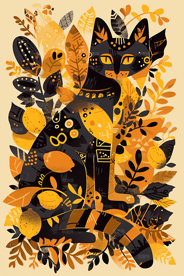 简约宠物猫咪狗狗彩色插画