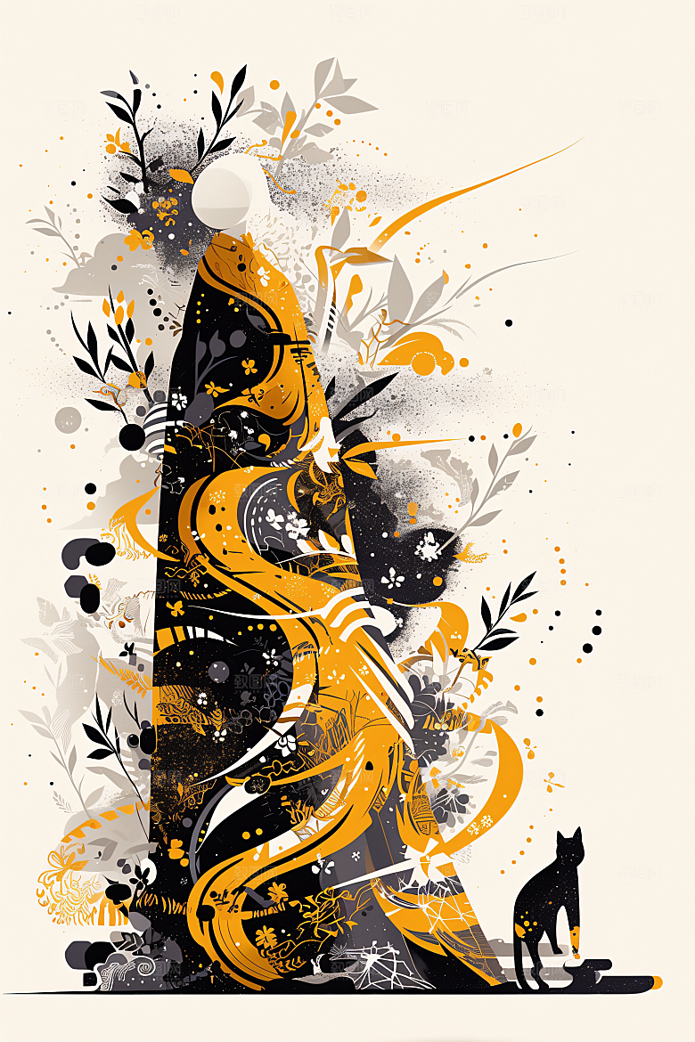 简约宠物唯美彩色插画
