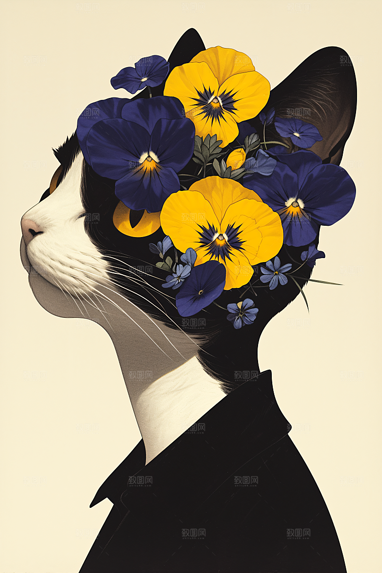简约宠物唯美手绘插画