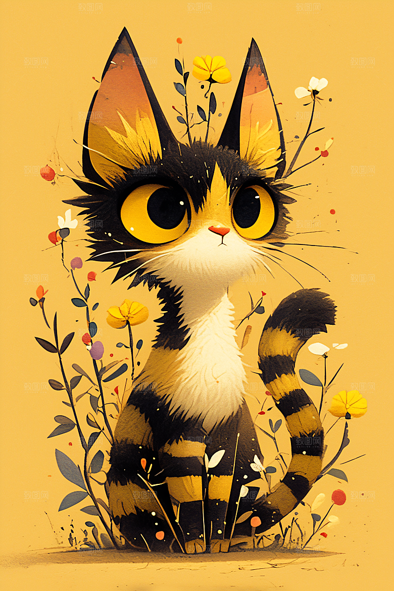 简约宠物彩色猫咪狗狗插画