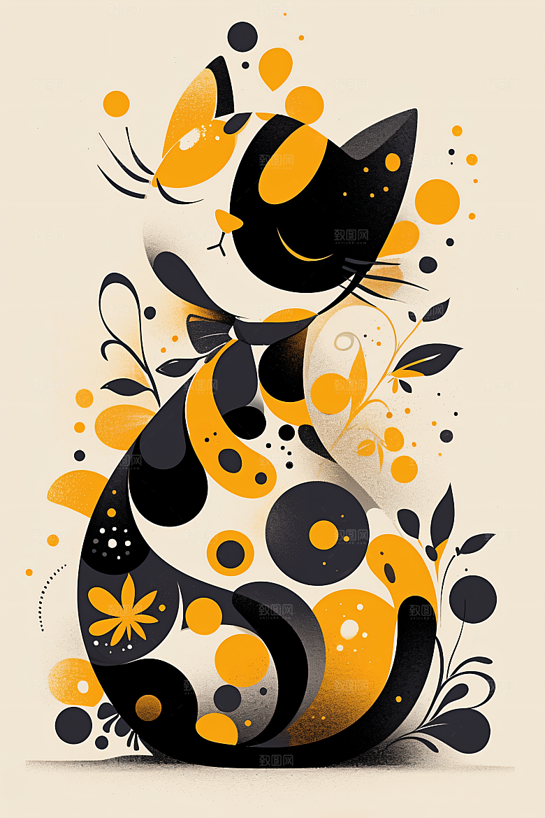 简约宠物手绘彩色插画