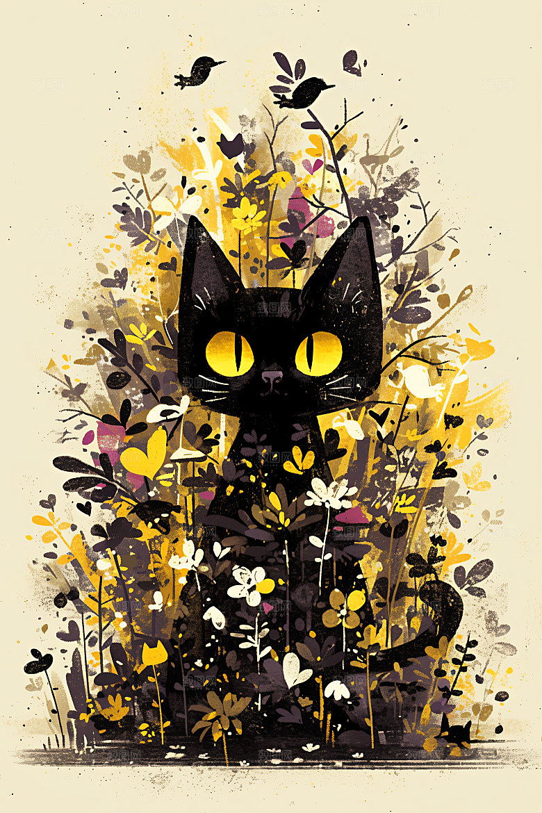 简约宠物艺术感猫咪狗狗插画