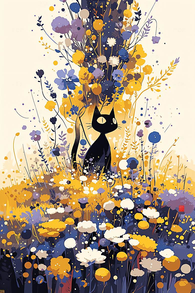 简约宠物猫咪狗狗可爱插画