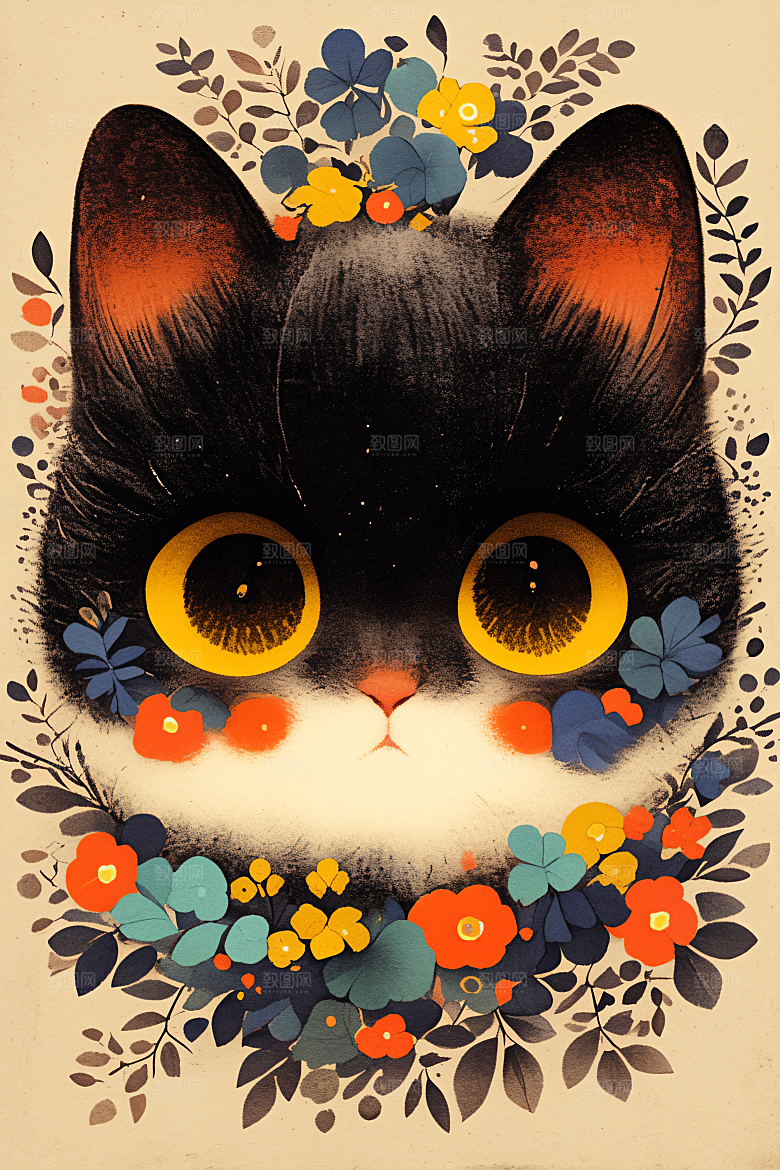 简约宠物艺术感彩色插画