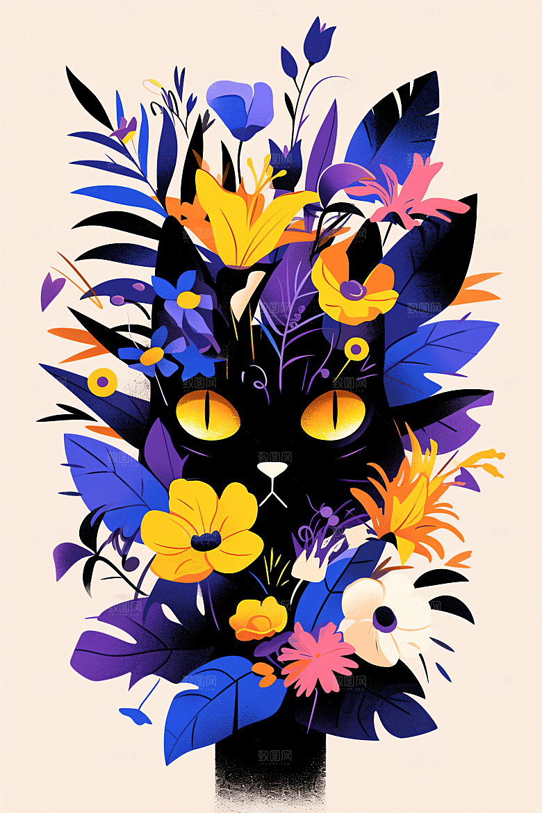 简约宠物唯美卡通插画