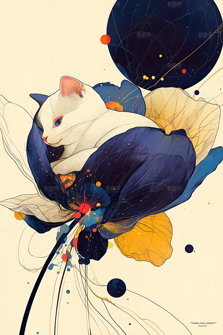 简约宠物自然艺术感插画