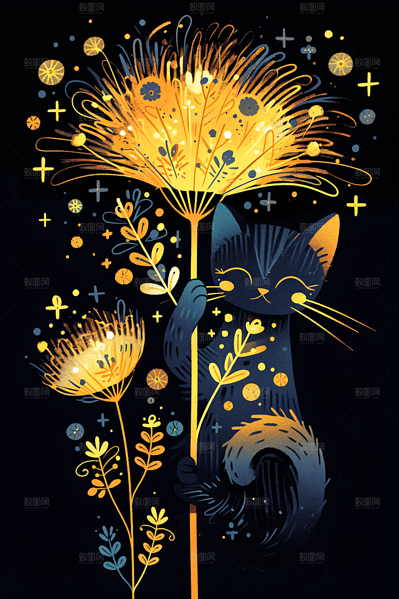 简约宠物猫咪狗狗绘本风插画