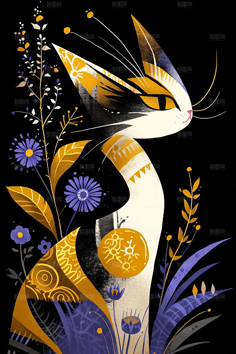 简约宠物彩色绘本风插画