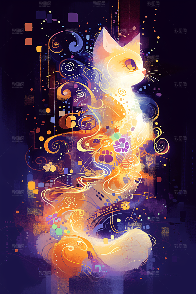简约宠物彩色萌宠插画