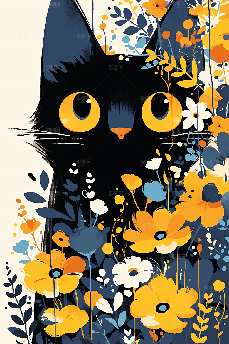 简约宠物彩色猫咪狗狗插画