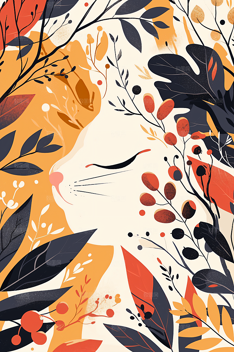 简约宠物猫咪狗狗手绘插画