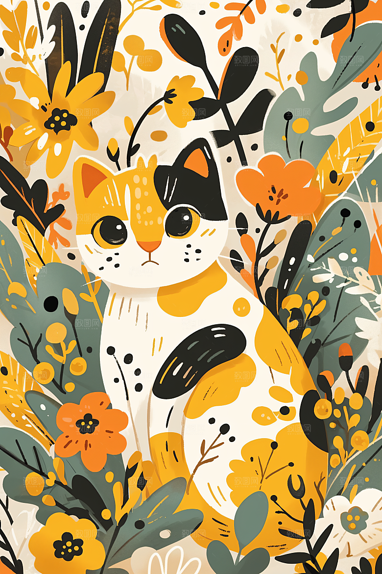 简约宠物唯美猫咪狗狗插画