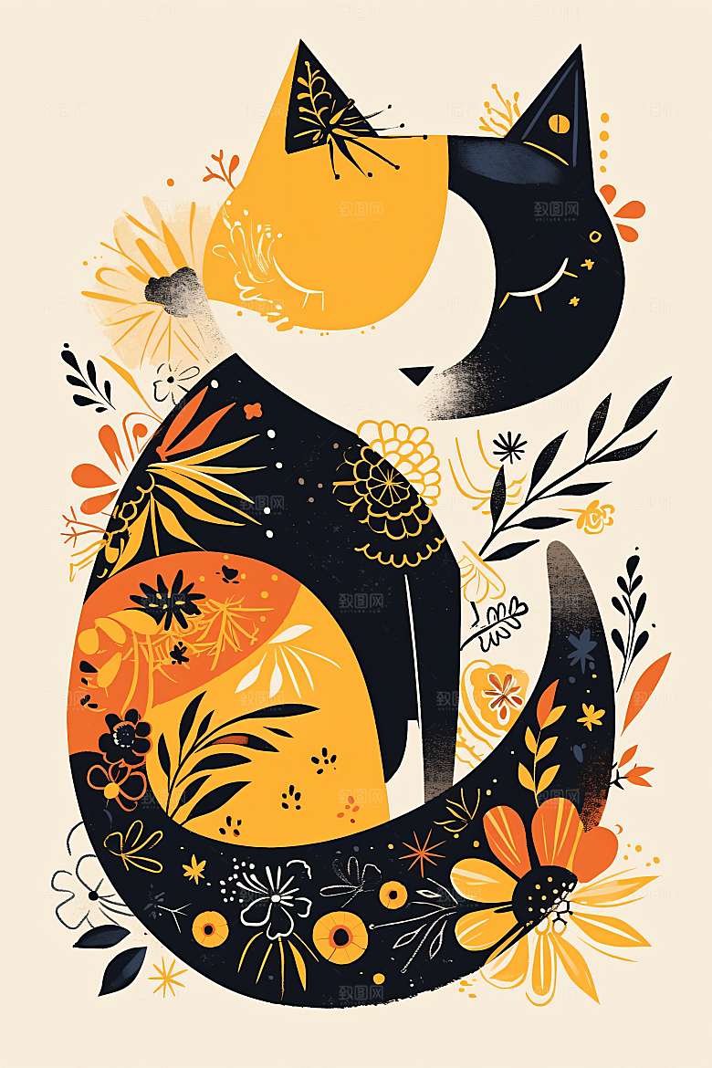 简约宠物猫咪狗狗高清插画