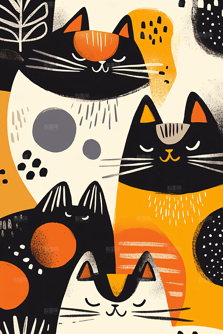 简约宠物萌宠猫咪狗狗插画