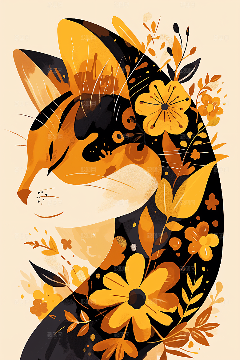 简约宠物可爱彩色插画
