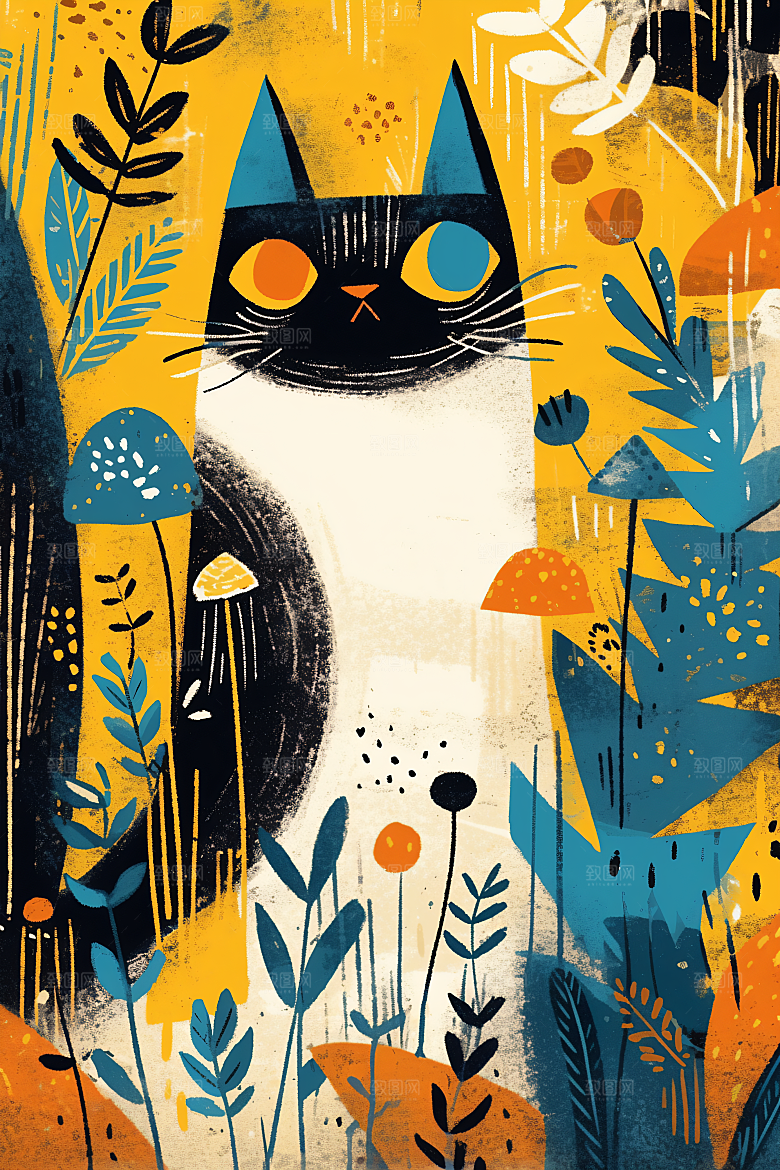 简约宠物猫咪狗狗绘本风插画