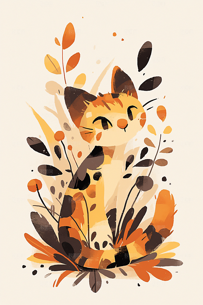 简约宠物清新猫咪狗狗插画