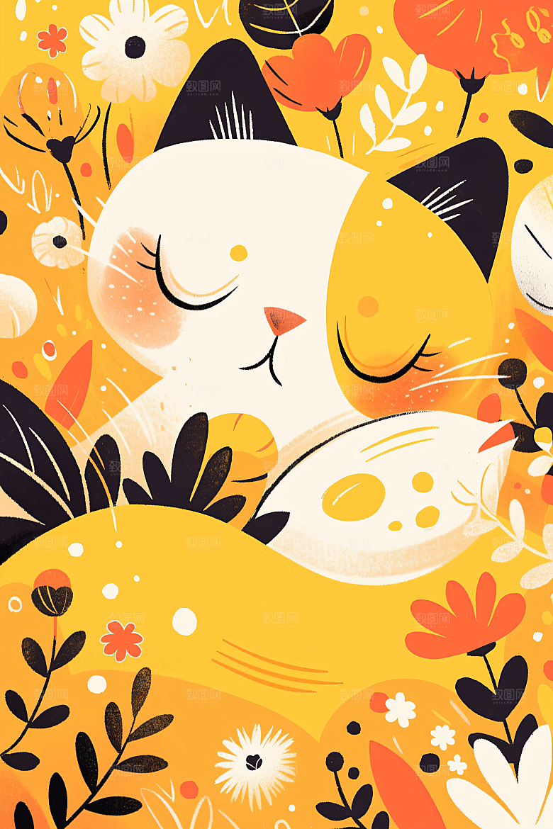 简约宠物猫咪狗狗高清插画