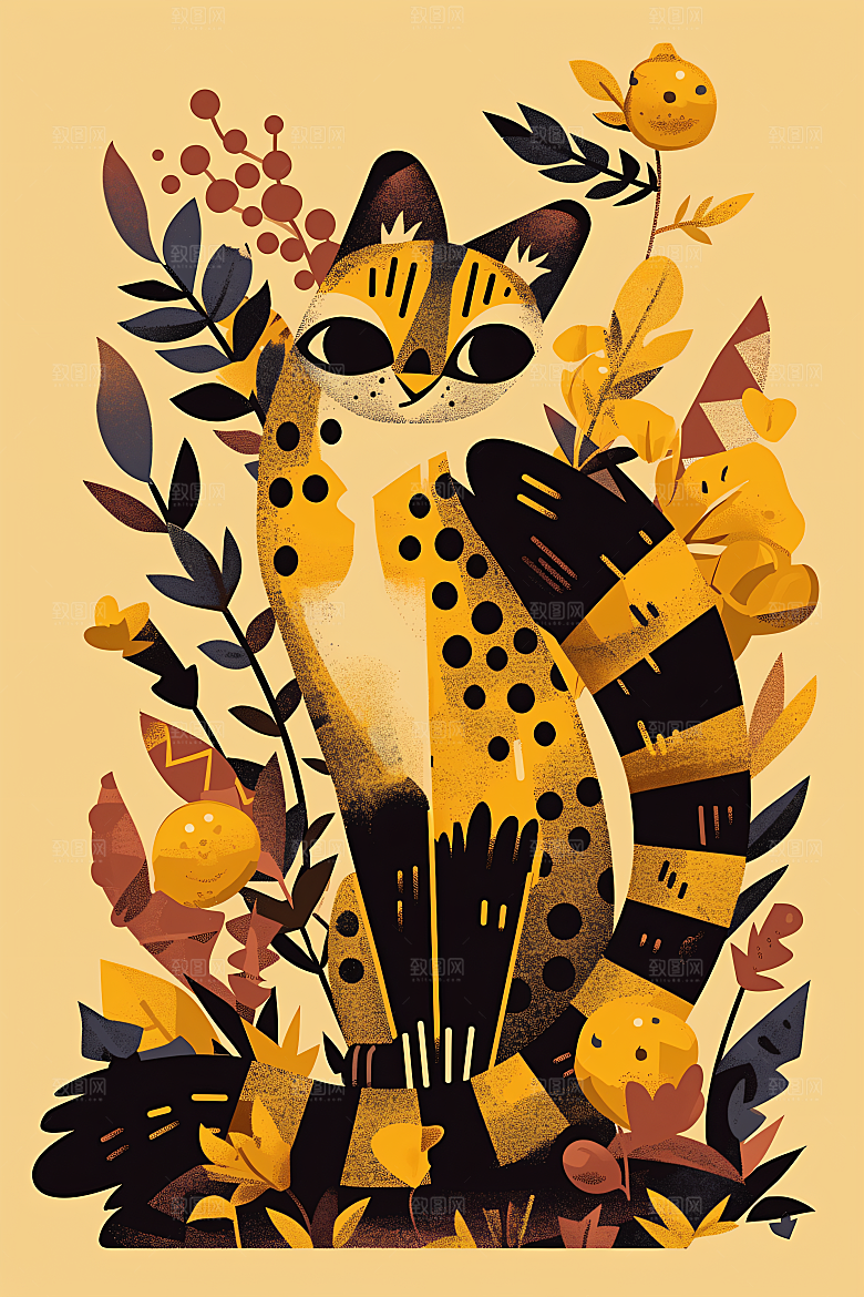 简约宠物艺术感猫咪狗狗插画